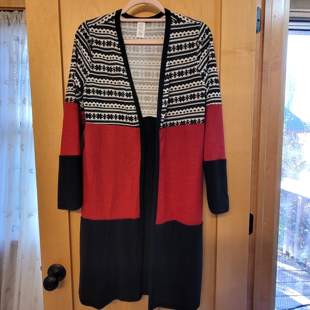 Nordic Fair Isle Open Front Sweater Cardigan - Picture 7 of 13